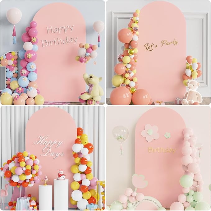 Putros Arch Backdrop Stand and Cover Set, 6.6ft, Gold Arch Stand with Pale Pink Cover, Metal Arched Background Frame for Wedding, Birthday Party, Baby Shower, Photography Decoration