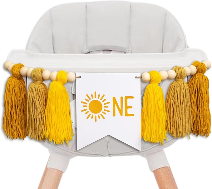 Gostman Sun One Tassel High Chair Banner | First Trip Around The Sun Birthday Party Decoration,Sun Sign First Birthday Party Supplies,Sunshine Highchair Banner