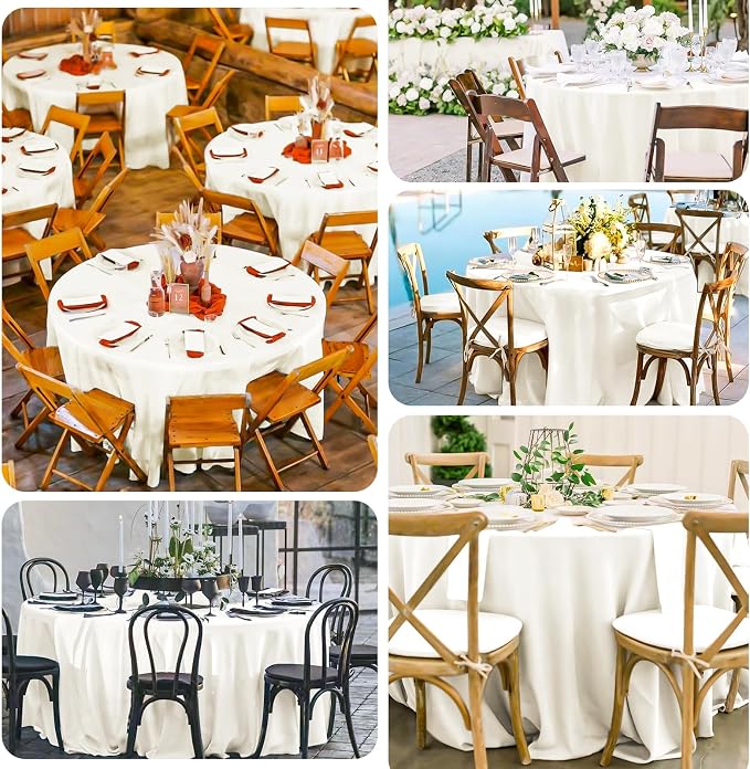 Pesonlook 12 Pack Round Tablecloth Ivory Polyester 120 Inch Washable Fabric Round Table Cover Ivory Tablecloth for Wedding/Party/Banquet/Dining/Buffet Table