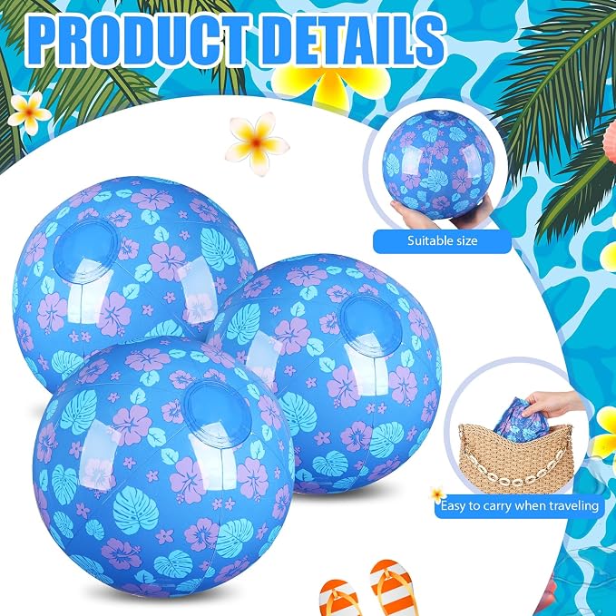 Leyndo 2 Pack Hawaiian Themed Beach Ball for Kids 11.81" Bulk for Summer Pool and Beach Game Gifts and Birthday Party Supplies and End of The Year Class Party Decoration Favors