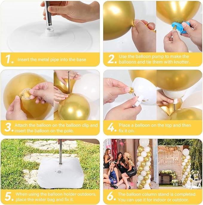 2 Sets Retro Sand White Gold Balloon Column Stand Kit with 100 Balloons Adjustable Balloon Tower Stand with Bases for Floor Balloons Column Kit for Graduation Birthday Appreciation Party Decor
