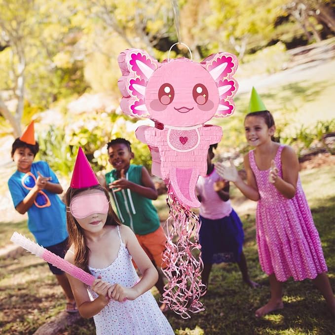 WERNNSAI Pink Axolotl Piñata - Axolotl Party Game Girl Pink Piñata Baby Shower Favors Under the Sea Birthday Party Decorations for Ocean Amphibious Animal Lovers Supplies