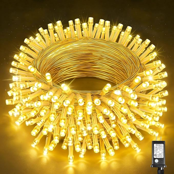 200 LED Christmas Lights Outdoor Indoor 66ft Connectable Twinkle Fairy String Lights 8 Modes Clear Wire, Plug in Warm White Christmas Lights Outdoor Waterproof for Bedroom Xmas Tree Decorations