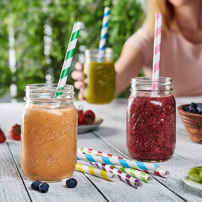 Comfy Package [50 Count] 10 mm Jumbo Paper Smoothie & Boba Straws - Biodegradable Paper Straws for Milkshakes, Smoothies & Bubble Tea, Assorted Colors