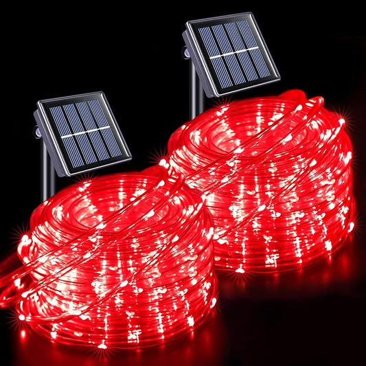 JMEXSUSS 2 * 200 LED Red Solar Rope Lights | 66ft IP 65 Waterproof Solar String Lights Outdoor, 8 Modes Christmas Lights for Camp Trampoline Ladder Slide Tent