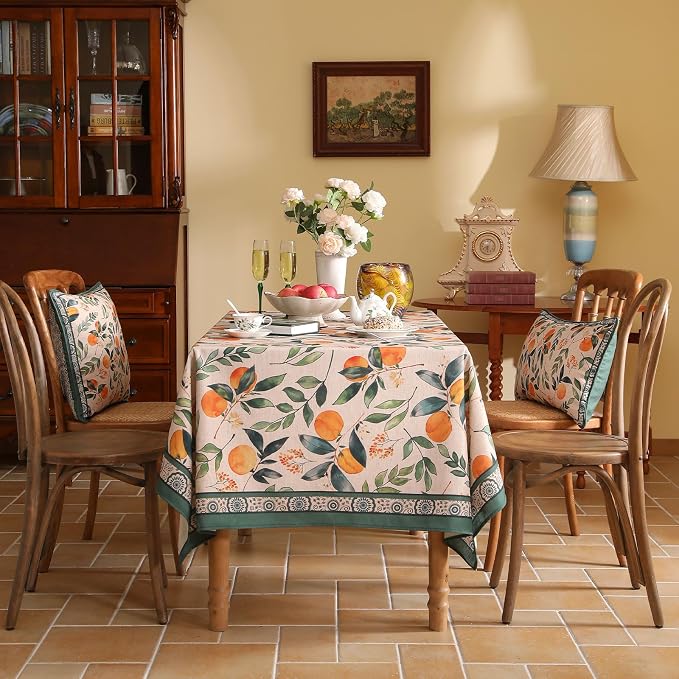 patdrea Designer French Linen Tablecloth,Rectangular,102"x63"-Palladin A | Colorful Elegant Large Table Cloth for Rectangle Table,Orange Floral Patterned,for Dining Room Tea Party Thanksgiving