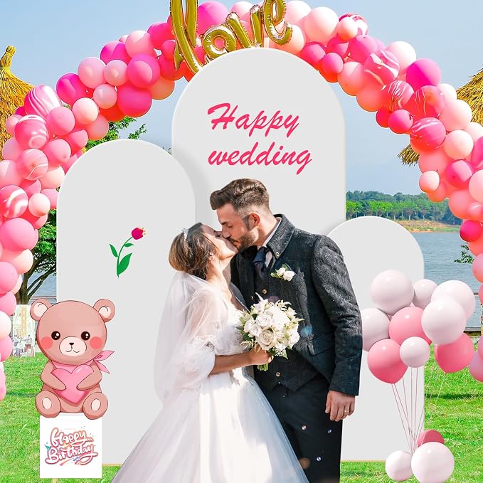 Gawicpy Wedding Arch Backdrop Stand Set Metal Arch Backdrop Stand with Wedding Arch Cover, Wedding Balloon Arch Backdrop Stand for Birthday, Baby Shower, Anniversary (White, 4FT+5FT+6FT)