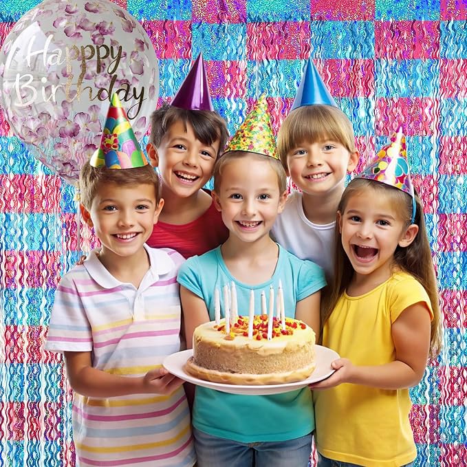 GOER Metallic Tinsel Foil Fringe Curtains Party Photo Backdrop Party Streamers for Birthday,Graduation,Gender Reveal Photo Backdrop Wedding Decor (4 Packs,Pink&Blue)
