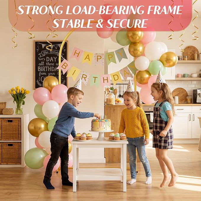 Toolterritary 8 FT Wedding Arch Backdrop Stand, Stable Heavy Duty Metal Wedding Arch Frame for Ceremony, Reinforced Balloon Arch Stand for Birthday Party & Baby Shower, Gold
