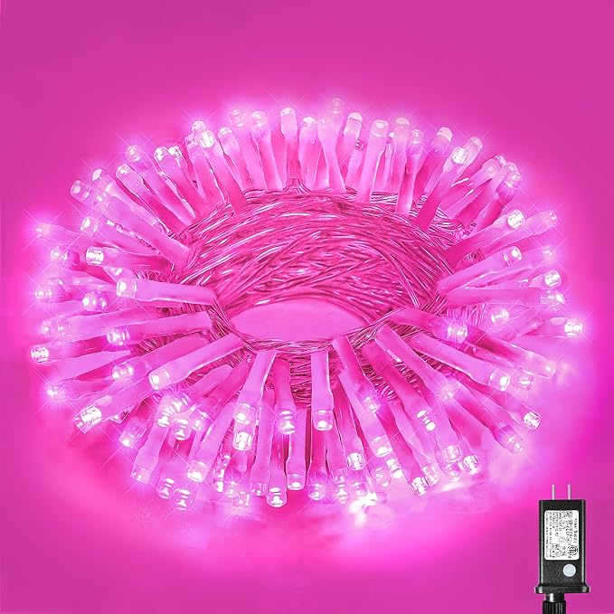 100 LED Pink String Lights Indoor Valentines Day Decorations, 33 FT Valentines Day Lights Waterproof with 8 Modes, Clear Wire Pink Fairy Lights Plug in for Valentine Day Wedding Party Bedroom Decor