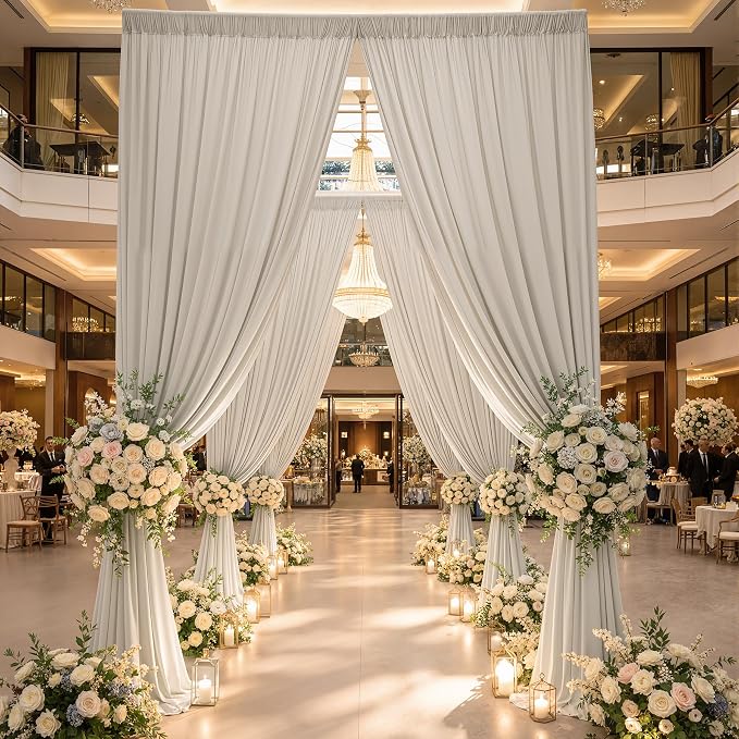 40ftx15ft Beige Backdrop Curtains for Parties, Wrinkle Free Polyester Beige Photo Backdrop Drapes 8 Panels 15 ft Long Back Drop Cloth for Wedding Birthday Photography Background Party