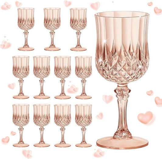 7OZ Plastic Wine Glasses, Reusable Vintage Goblets Unbreakable Drinking Glasses Crystal Water Cups Champagne for Wedding, Parties (12, Rose Gold)
