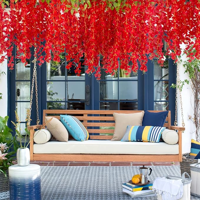 AITISOR 24 Pack Artificial Fake Wisteria Vine Ratta (3.75 Feet) Hanging Garland Silk Flowers String Home Party Wedding Decor (Red)