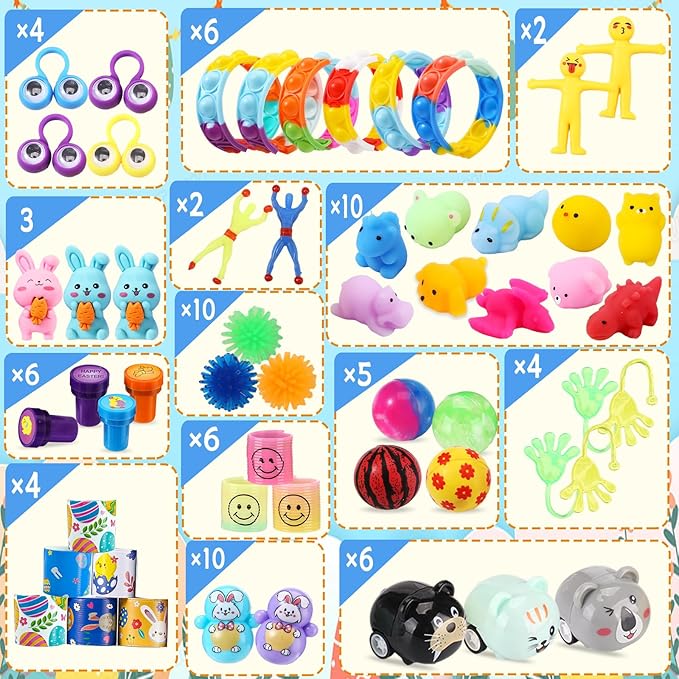 60PCS Prefilled Easter Eggs with Toys Inside, Easter Basket Eggs Filled Stuffers, Easters Theme Party Favors Fidget Hunting Assortment Toys, Treasure Box Party Supplies