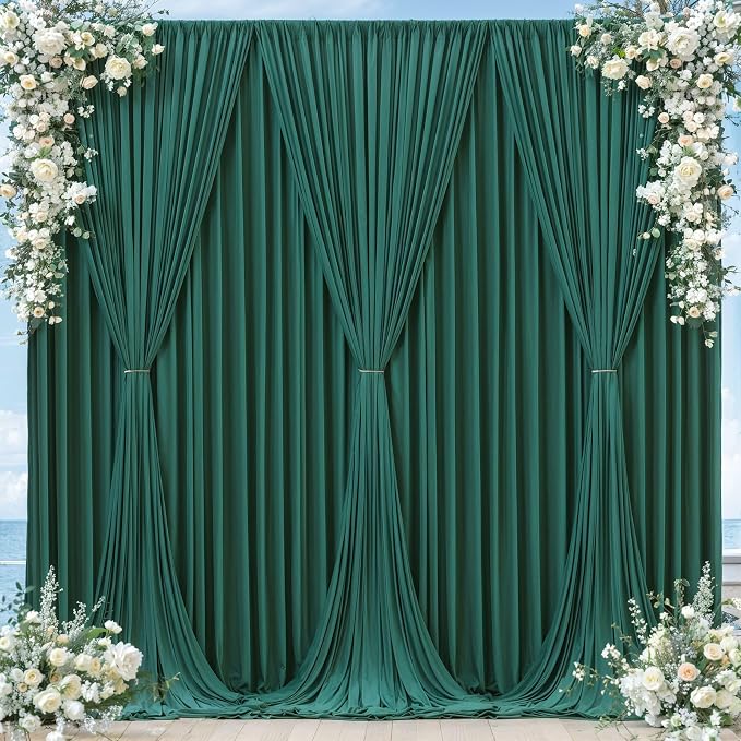 Hunter Green Backdrop Curtain-Wrinkle-Free Polyester Fabric Green Photography Curtains for Wedding Party Photo Background Decorations- 24 X10FT (Hunter Green)