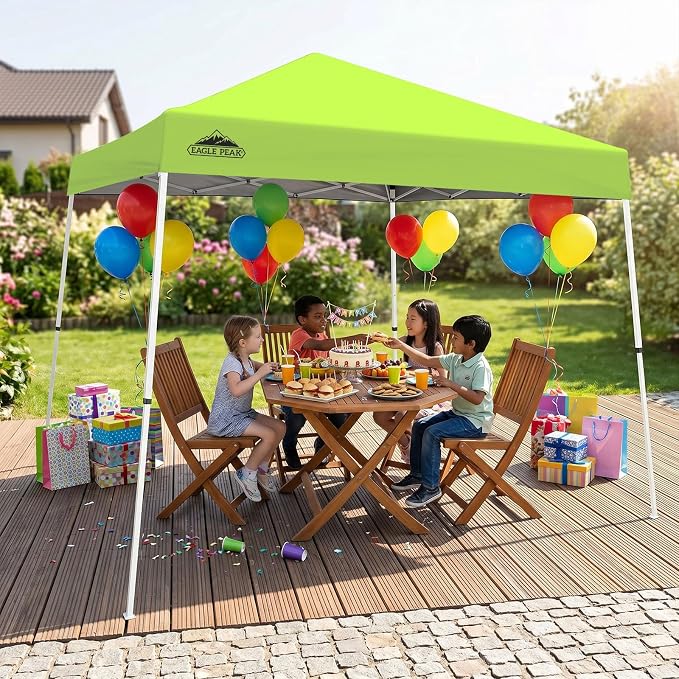 EAGLE PEAK 10x10 Slant Leg Pop-up Canopy Tent Easy One Person Setup Instant Outdoor Beach Canopy Folding Portable Sports Shelter 10x10 Base 8x8 Top (Neon Green)