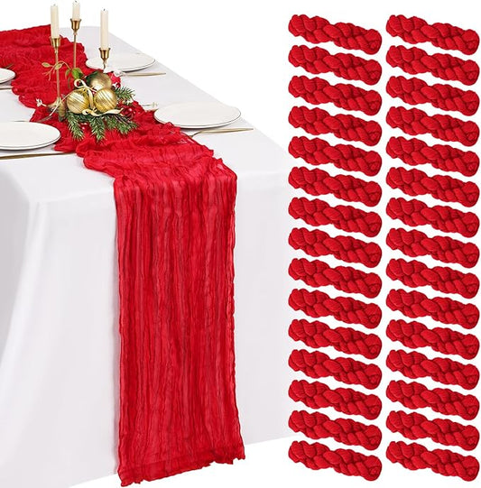 30 Pack Cheesecloth Table Runner 10FT Red Table Runner Boho Gauze Cheese Cloth Table Runners Long Rustic Sheer Table Decorations for Wedding Party Baby Bridal Shower Birthday Holiday Home