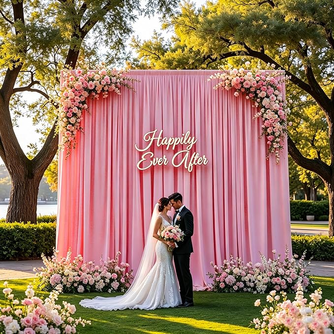 Gallety Pink Backdrop Curtains for Wedding, Polyester Photography Backdrops Curtains - 20FT x 10FT Wall Curtains with Rod Pockets for Celebration,Birthday, Baby Baptism,Graduation Decorations