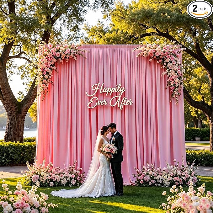 Gallety Pink Backdrop Curtain for Wedding, Photo Backdrop Curtain for Bridal Shower Decorations - 10FT x 10FT Pink Backdrops Fabric with Rod Pockets for Celebration,Birthday,Girls' Theme Parties