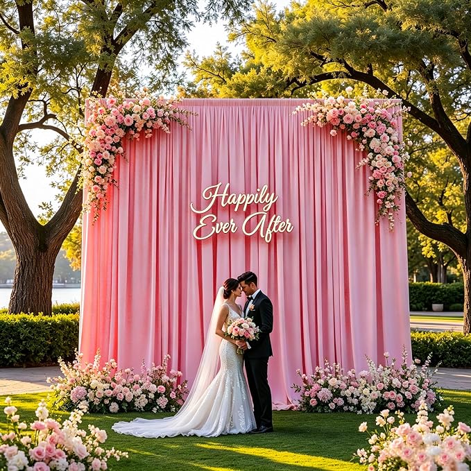 Gallety Pink Backdrop Curtain for Wedding, Polyester Photo Backdrop Drapes - 40FT x 10FT Party Curtain Backdrop with Rod Pockets for Celebration,Photography, Graduation,Engagement Party Decorations