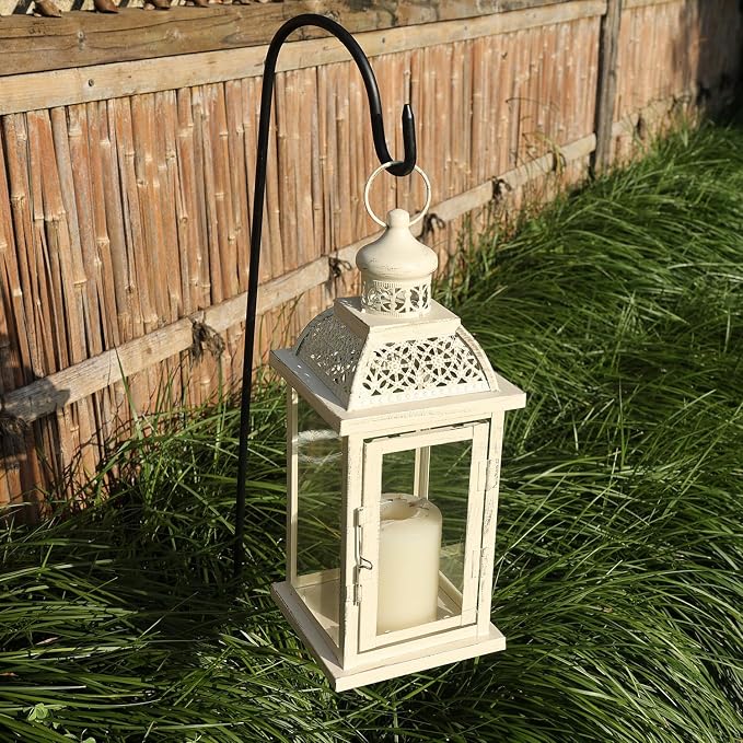 Lantern Decorative Indoor&Outdoor, 14.4'' Large Metal Candle Lanterns, Vintage Hanging Candle Holders Farmhouse Shelf Wedding Front Porch Patio Decor, Christmas Halloween Decorations for Home