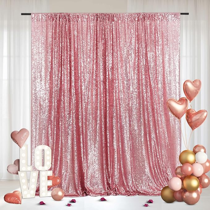 Eternal Beauty Fuchsia Pink Sequin Backdrop, 6x8 Ft Glitter Background Curtains for Mother's Day Shimmer Photography Party Wedding Birthday Back Drop Decor