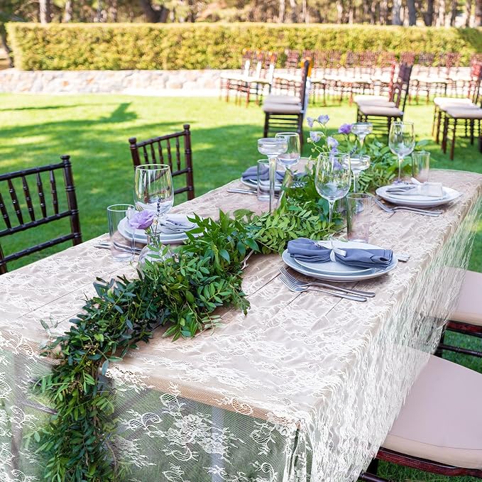 Honeydak 6 Pcs Lace Tablecloth Rectangular 60 x 120 Inch Wedding Rustic Tablecloth Overlay Rose Vintage Embroidered Wedding Reception Party Table Cover Decorations for Bridal Tea Party