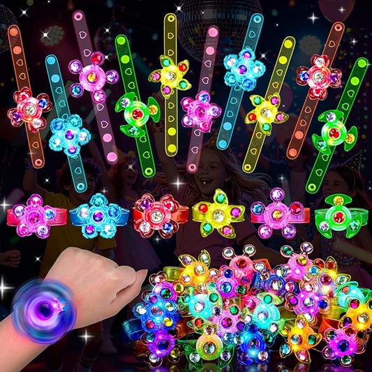 48PCS Light Up Fidget Spinner Bracelets Glow Party Favors Bulk for Kids 4-8 8-12 Summer Goodie Treat Bag Stuffers Classroom Treasure Toys Carnival Prize Pinata Birthday End of Year Student Return Gift