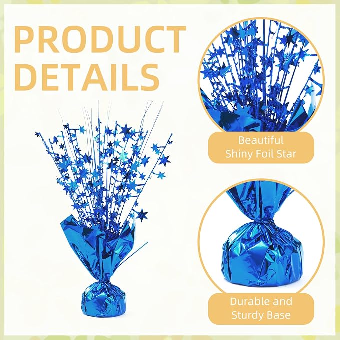 12 Pack Blue Metallic Foil Spray Centerpiece Star Table Decoration Burst Table Centerpieces for Birthday New Year Wedding Anniversary Graduation Party Supply (Blue)
