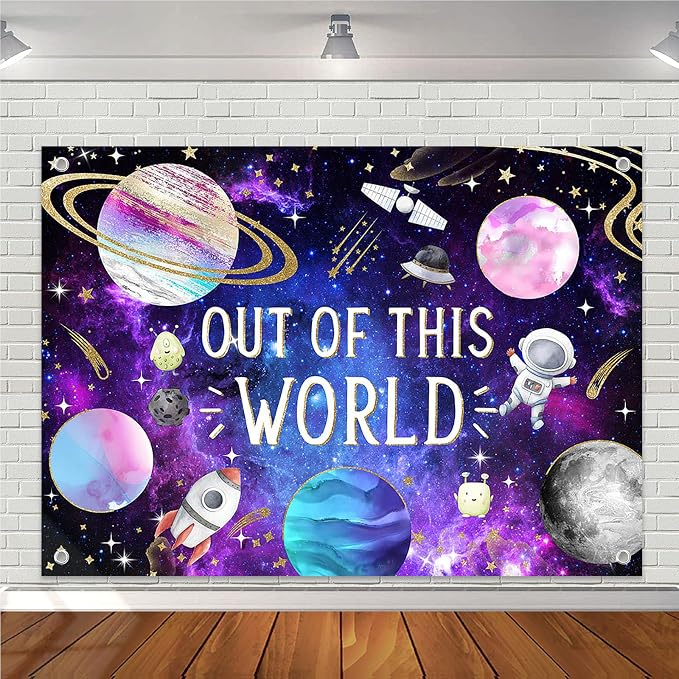 Avezano Space Galaxy Backdrop Out Space Galaxy Planets Astronaut Baby Shower Background for Photography Cosmic Starry Universe Theme Newborn Banner (10x7ft)
