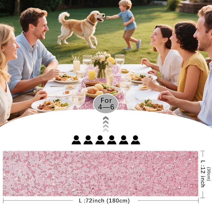 10 Packs 12 x 72 inches Light Pink Sequin Table Runner, Glitter Runner for Birthday Party Supplies Wedding Holiday Celebration Baby Shower Engagement Anniversary Decor