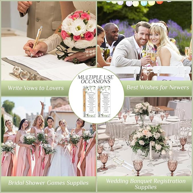 Cholemy 36 Sets Bridal Shower Pens Bulk Wedding Bridal Shower Favors for Guest with Thank You Cards and Twine Retractable Ballpoint Pen Black Ink for Games Proposal Gift