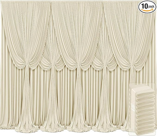 10 Panels Backdrop Curtains for Wedding Party Wrinkle Free Beige Backdrops Curtain Drapes Fabric Decorations Photo Back Drop Cloth for Baby Shower Photography Stage Reception 50ft(W) x 12ft(H)