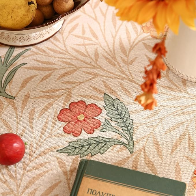 patdrea Vintage Linen Tablecloth,Round,Diameter 55"-RosaSilvestre A | French Heavyweight Table Cloth for Round Table,Yellow Floral Patterned,Dining Room Kitchen Tea Party Decoration