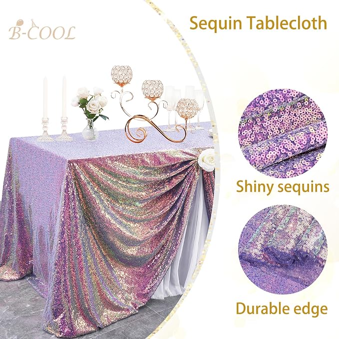 B-COOL Rectangle Sequin Tablecloth Purple Table Overlays 90x132 Tablecloth for Mermaid Party Table Decorations Pretty Girls Birthday Parties