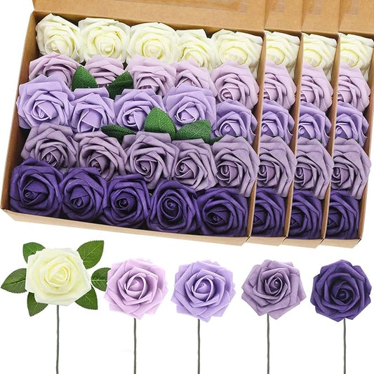 100 Pcs Artificial Foam Rose Flower Faux Bouquet Wedding Fake Rose Gift for Mother's Day Women DIY Bridal Shower Party Table Birthday Home Spring Decor (Shades of Lavender)