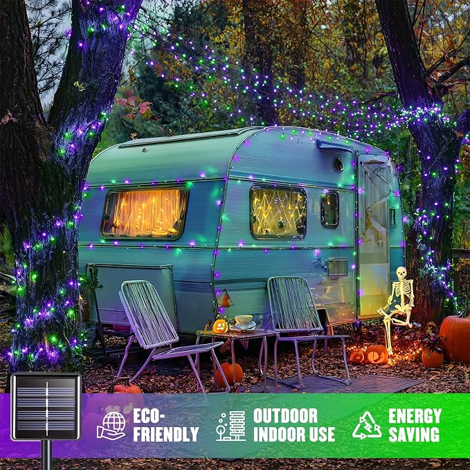 JMEXSUSS 2 Pack Solar String Lights Outdoor Waterproof, Total 66 FT 200 LED Solar Christmas Lights Outdoor, Twinkle Light for Christmas Tree Outside Garden Yard Xmas Decor, Purple and Green