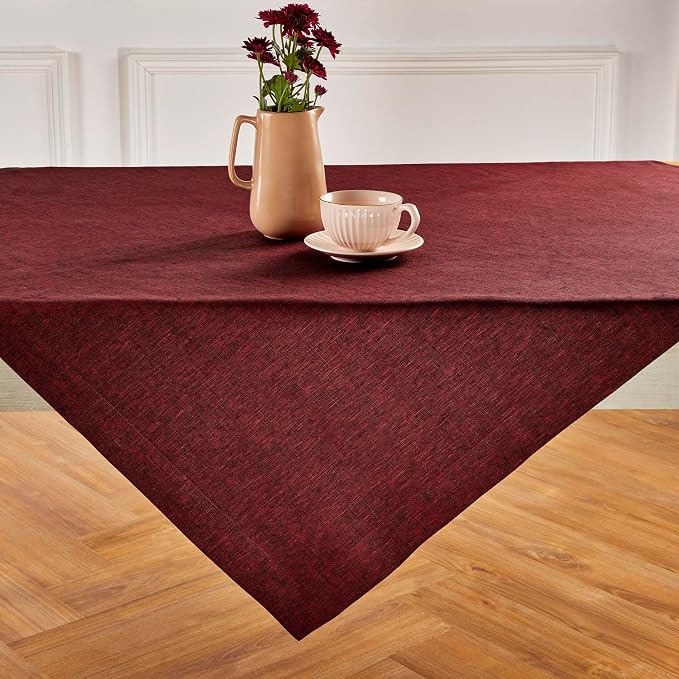 Solino Home Square Linen Tablecloth 52 x 52 Inch - 100% Pure Linen Red Garnet Table Throw - Athena, Machine Washable Tablecloth