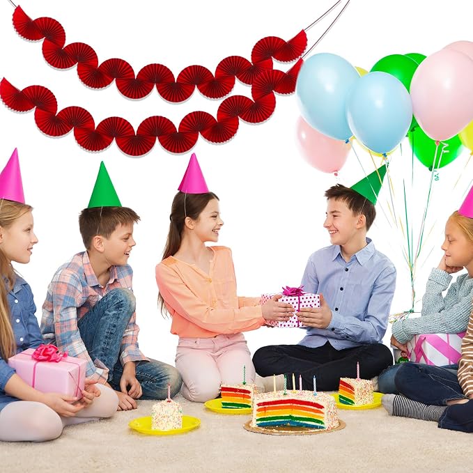 Weekgrat 3 Pack Wedding Paper Fans Garland 15.6ft Colorful Background Ceiling Hanging Decorations Paper Garland Decorations Set for Birthday Party Supplies 3D Bachelorette Party Decoration (Red)