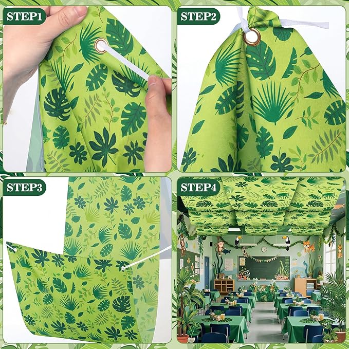 Feifeiya 3 Pcs 36 ft Rainforest Palm Leaves 2026 VBS Decorations Rainforest Tropical Safari Banner Hawaiian Luau Jungle Theme Party Ceiling Decorations for Summer Sunday School Classroom Party