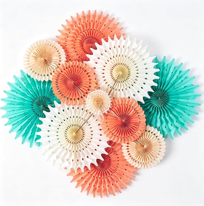 SUNBEAUTY Pack of 11 Hanging Honeycomb Paper Fans Party Decoration Paper Decoration for Birthday Wedding Graduation Events Accessories Mint Peach Cream