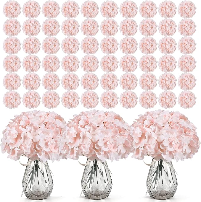 Auihiay 304 PCS Hydrangea Artificial Flowers, Faux Hydrangea Flowers, Silk Hydrangea Flowers with Stems for DIY Wedding Party, Arch and Background, Home, Garden (Pink)