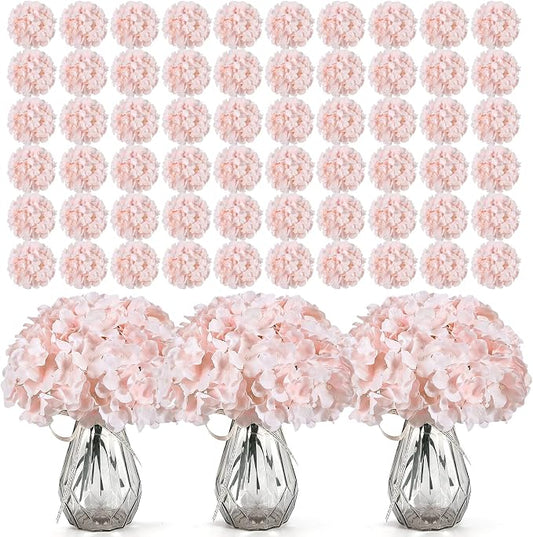 Auihiay 304 PCS Hydrangea Artificial Flowers, Faux Hydrangea Flowers, Silk Hydrangea Flowers with Stems for DIY Wedding Party, Arch and Background, Home, Garden (Pink)