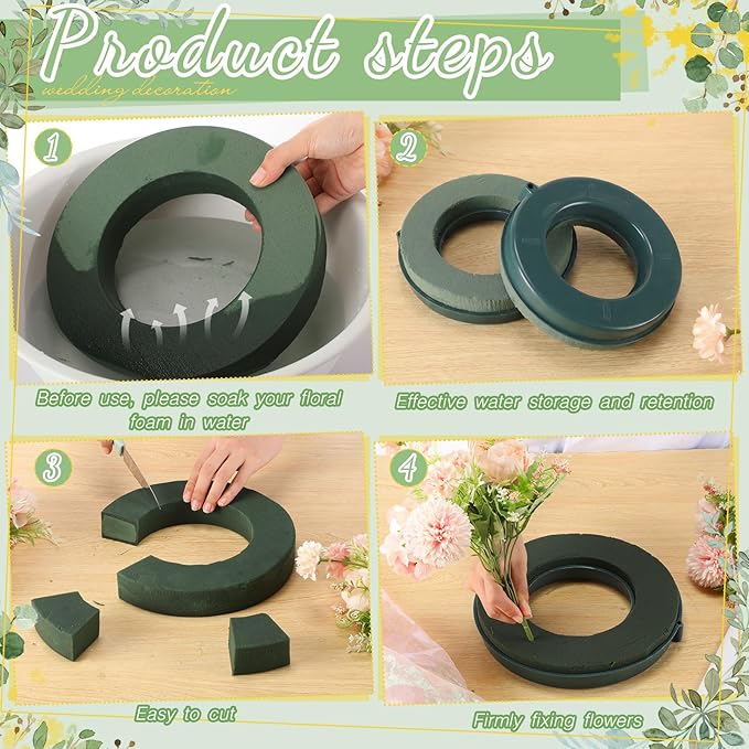 Joyfolk 6 Pcs 10 Inch Floral Foam Rings Round Green Flower Wet Foam Ring Flower Arrangement Kit for Florist Wedding Decoration for Birthdays, Home, Parties