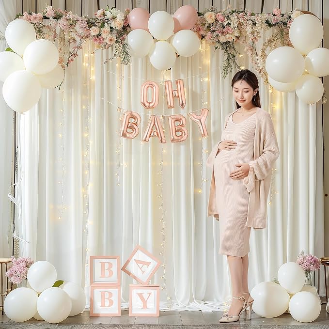 Cream White Backdrop Curtains with Lights for Wedding Parties,10x10FT Wrinkle Free Photo Backdrop Curtains Fabric Drapes for Baby Shower Ceremony Photography Photoshoot Decorations-5ft x 10ft 2 Panels