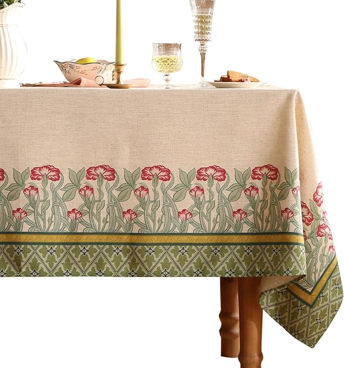 patdrea Vintage French Linen Tablecloth,Square,55"x55"-Cecilia D | Colorful Elegant Table Cloth for Square Table,Floral Vine Patterned,Dining Room Tea Party Thanksgiving Decor