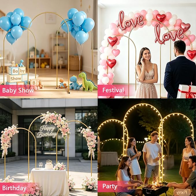 Gold Arch Backdrop Stand Set of 3(7.2FT/6.6FT/6FT),Wedding Arch Backdrop Stand,Balloon Arch Stand Metal Frame for Wedding Birthday Baby Shower Party Garland Ceremony Decor