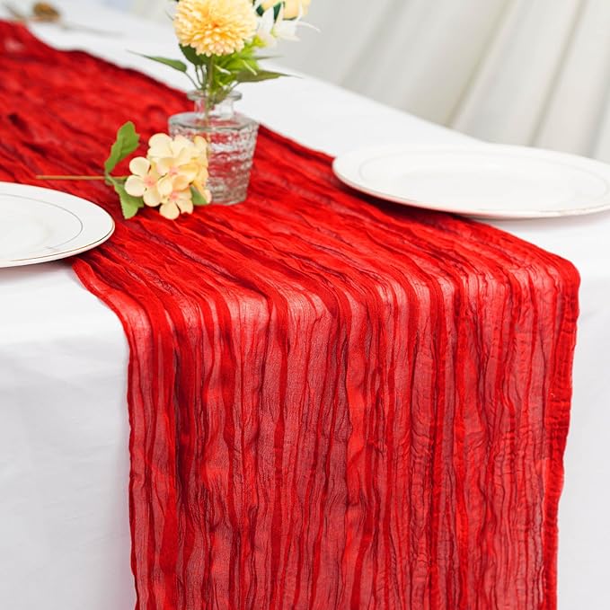 Red Cheesecloth Table Runner 21x120 Inch Gauze Table Runners Reusable Polyester 10ft Boho Rustic Cheese Cloth Table Runner for Wedding Party Baby Shower Birthday