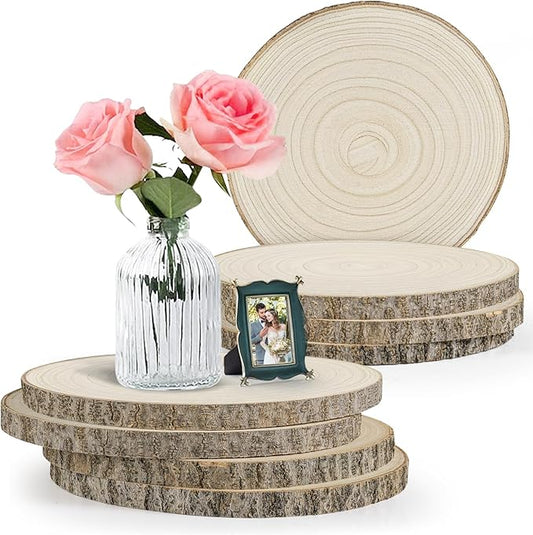 8 Pack Large Wood Slices 10-11 Inch Natural Wood Rounds Wood Centerpieces for Tables Round Wooden Discs for Wedding, Baby Shower, DIY Crafts, Wood Chargers, Home Decor