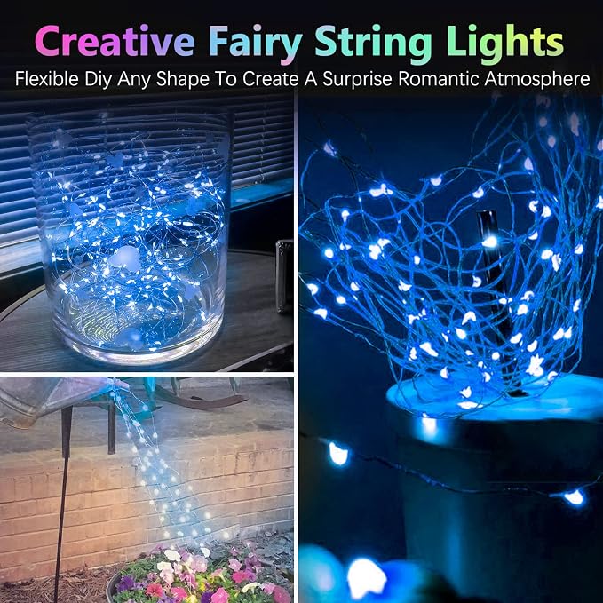 4 Pack 60 LED Fairy Lights Battery Operated with Timer, 20FT Waterproof String Lights Indoor Outdoor, Cuttable Battery Light for Home Bedroom Wedding DIY Centerpiece Christmas Decorations (Blue)